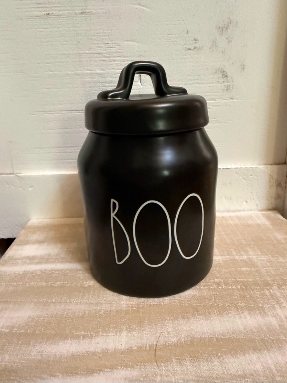 Rae Dunn Black 'BOO' Halloween Ceramic Canister